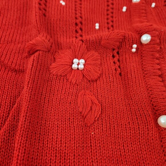 Lalita Red Cardigan Sweater with Poppies NEW Old Stock Size Large - Picture 8 of 13